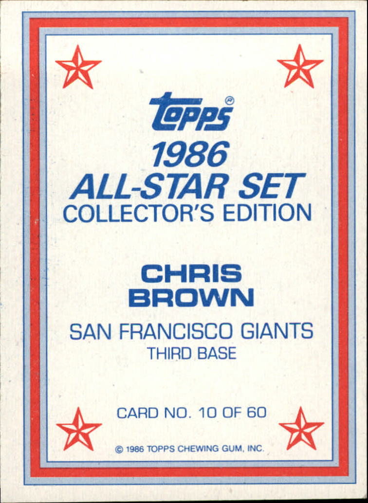 1986 Topps Glossy Send-Ins #10 Chris Brown back image