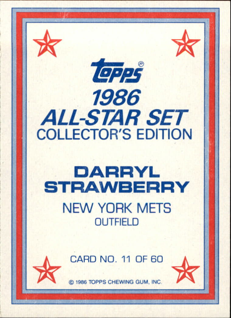 1986 Topps Glossy Send-Ins #11 Darryl Strawberry back image