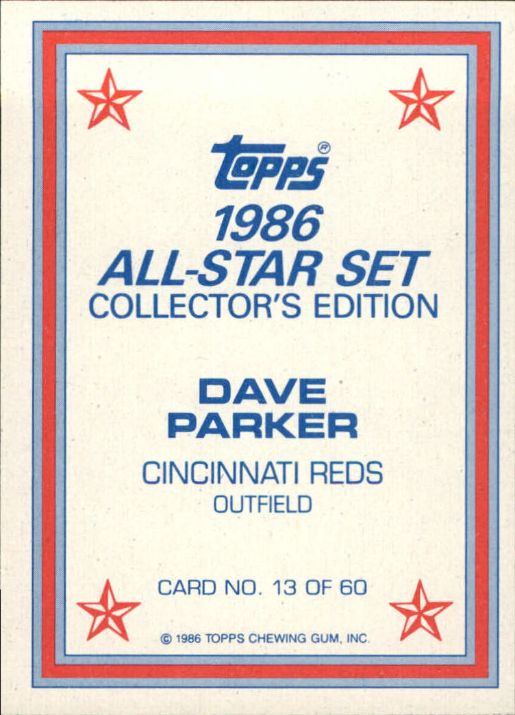 1986 Topps Glossy Send-Ins #13 Dave Parker back image