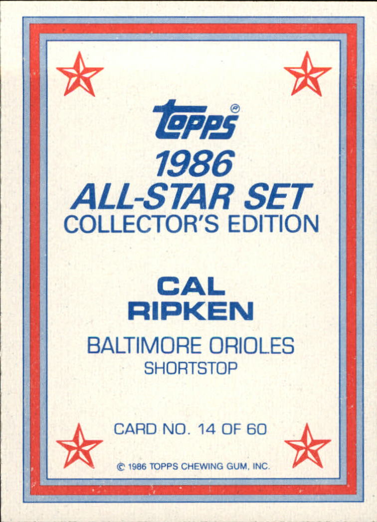 1986 Topps Glossy Send-Ins #14 Cal Ripken back image