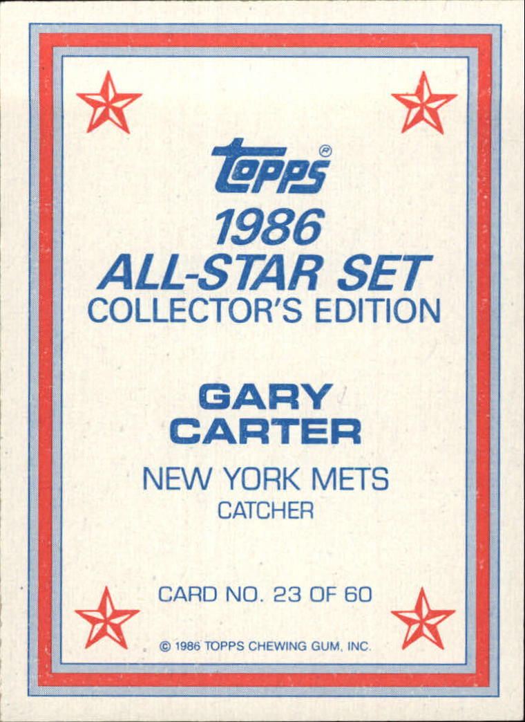 1986 Topps Glossy Send-Ins #23 Gary Carter back image
