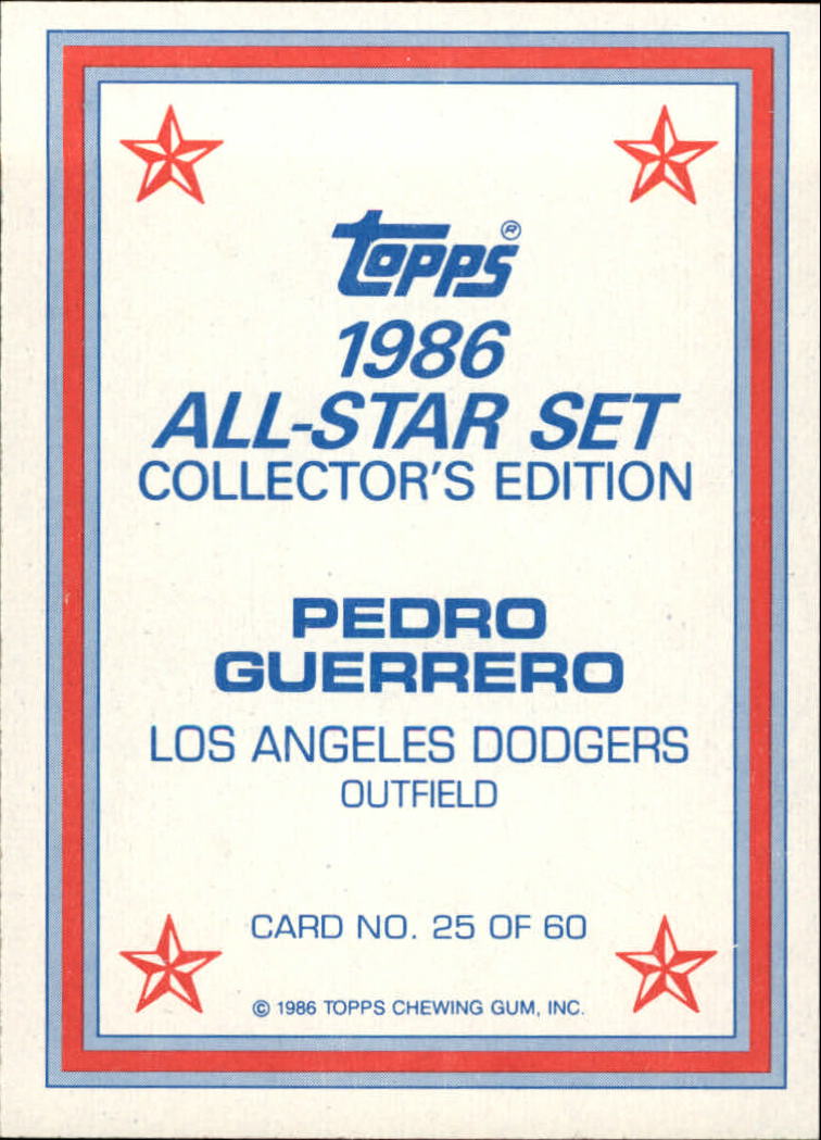 1986 Topps Glossy Send-Ins #25 Pedro Guerrero back image