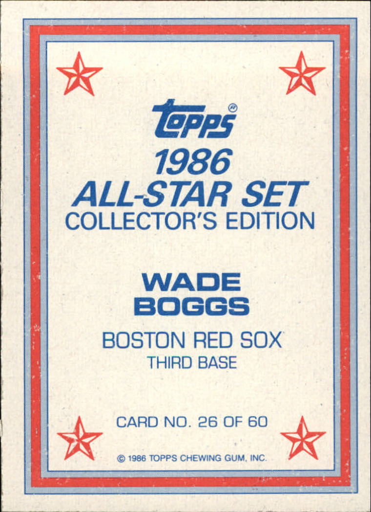 1986 Topps Glossy Send-Ins #26 Wade Boggs back image