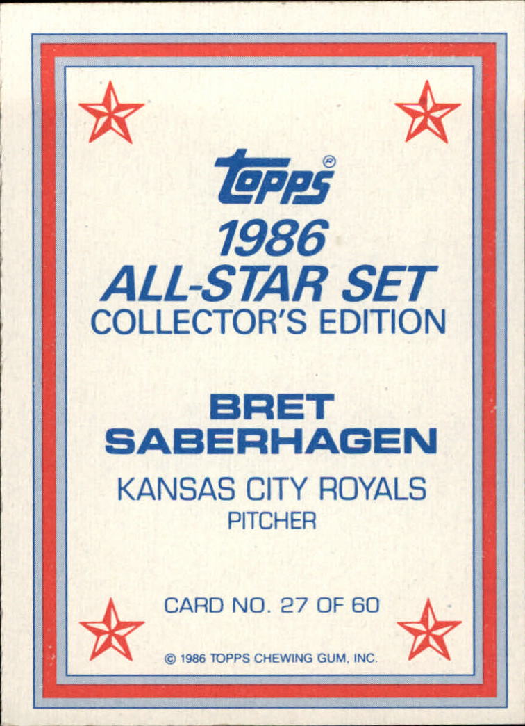 1986 Topps Glossy Send-Ins #27 Bret Saberhagen back image
