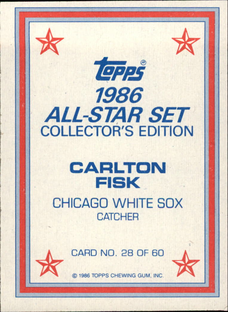 1986 Topps Glossy Send-Ins #28 Carlton Fisk back image