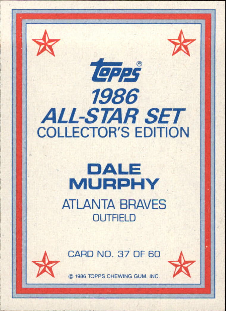 1986 Topps Glossy Send-Ins #37 Dale Murphy back image