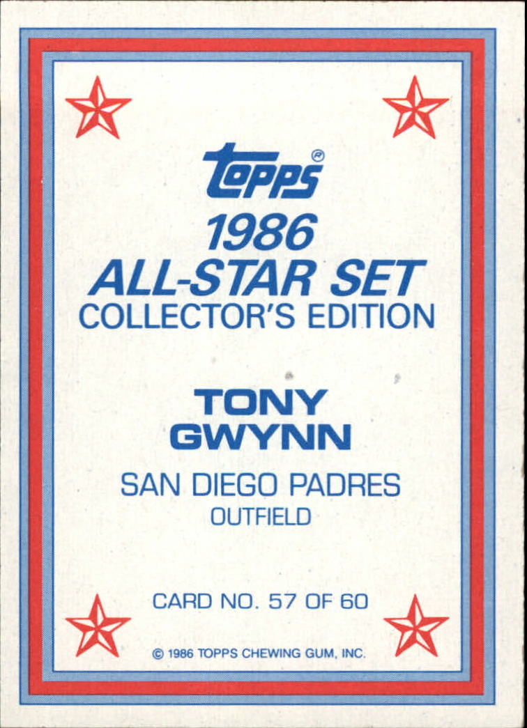 1986 Topps Glossy Send-Ins #57 Tony Gwynn back image