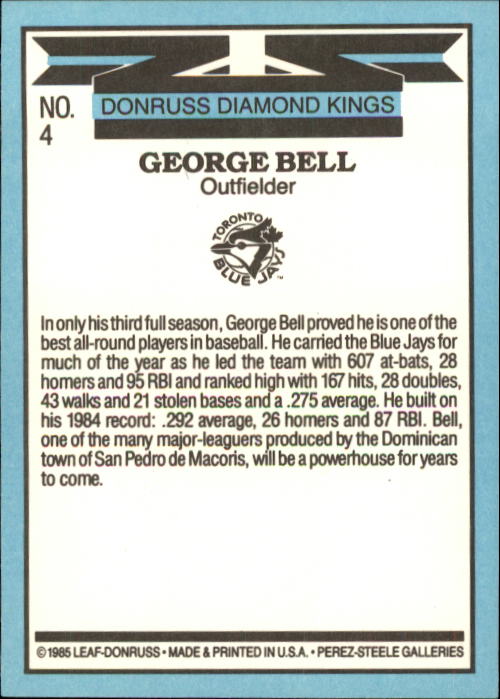 1986 Donruss #4 George Bell DK back image