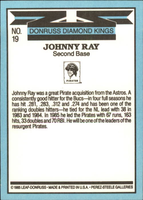 1986 Donruss #19 Johnny Ray DK back image