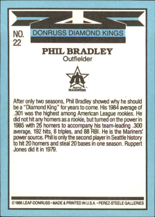 1986 Donruss #22 Phil Bradley DK back image