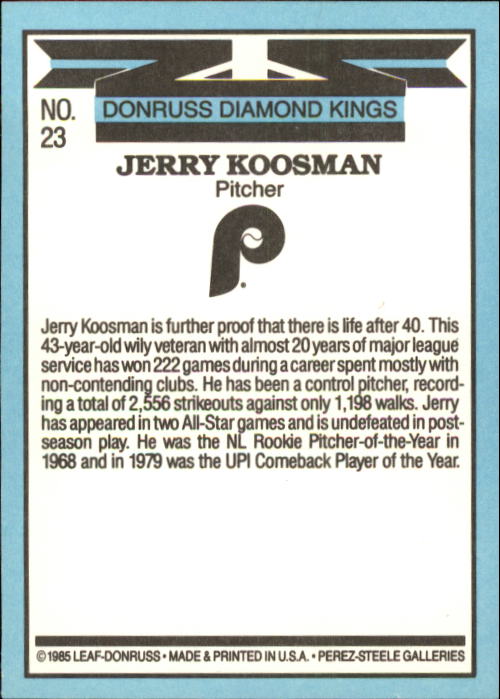 1986 Donruss #23 Jerry Koosman DK back image