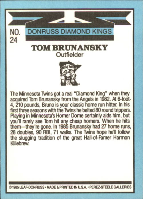 1986 Donruss #24 Tom Brunansky DK back image