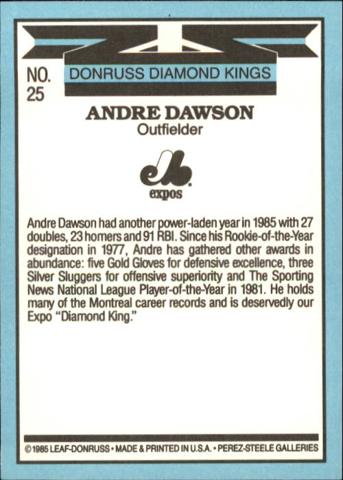 1986 Donruss #25 Andre Dawson DK back image