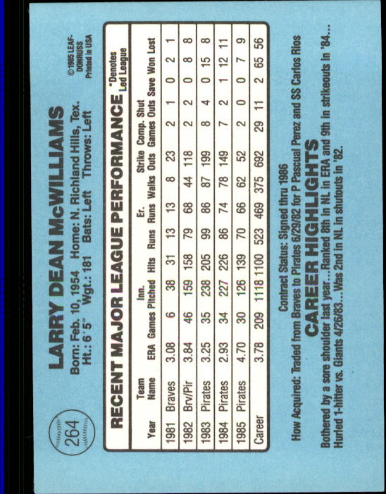 1986 Donruss Baseball "Main Set" Base Cards #221 to #440 - Picture 89 of 440