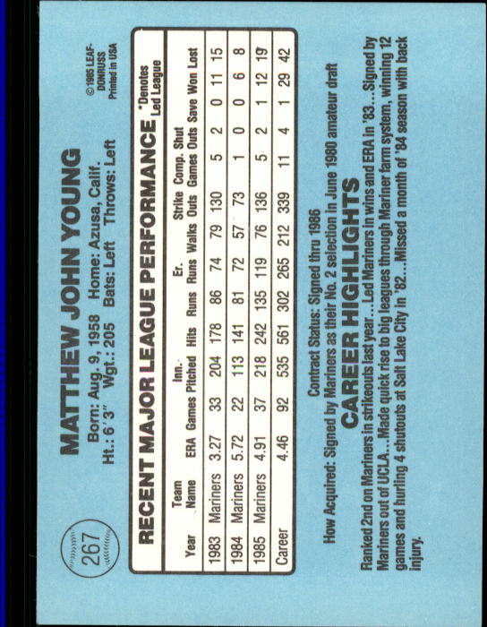 1986 Donruss Baseball "Main Set" Base Cards #221 to #440 - Picture 95 of 440