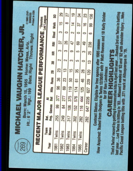 1986 Donruss Baseball "Main Set" Base Cards #221 to #440 - Picture 99 of 440
