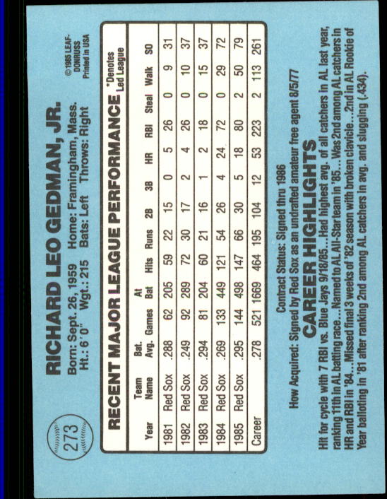 1986 Donruss Baseball "Main Set" Base Cards #221 to #440 - Picture 107 of 440
