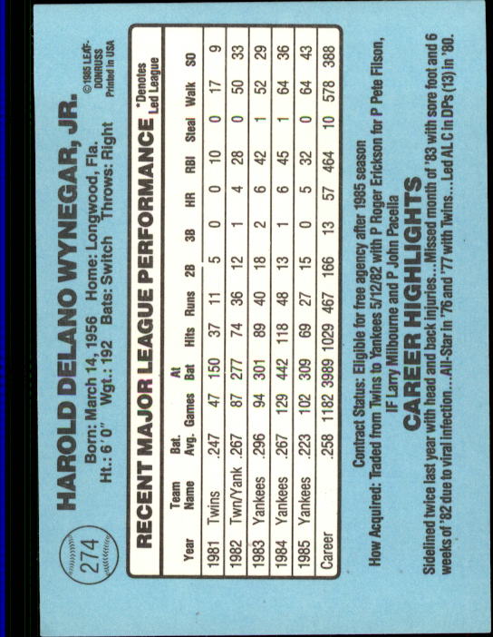 1986 Donruss Baseball "Main Set" Base Cards #221 to #440 - Picture 109 of 440