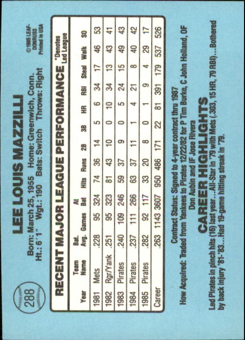 1986 Donruss Baseball "Main Set" Base Cards #221 to #440 - Picture 136 of 440