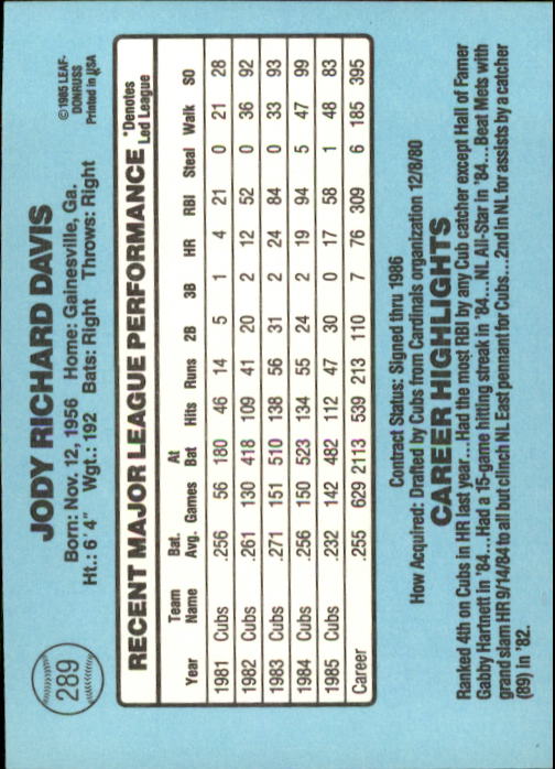 1986 Donruss Baseball "Main Set" Base Cards #221 to #440 - Picture 138 of 440