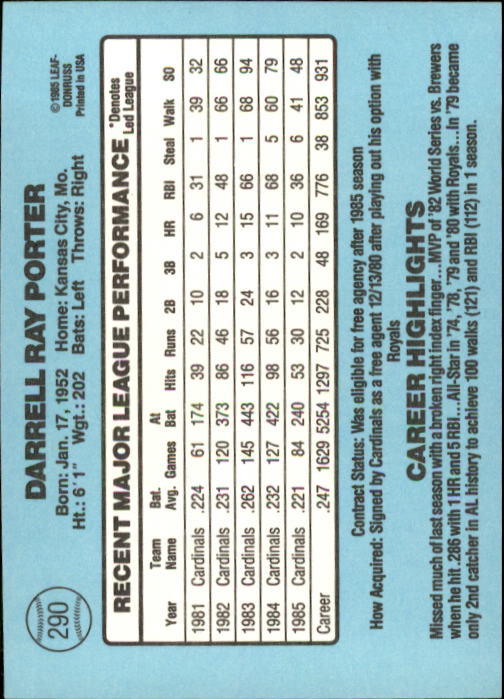1986 Donruss Baseball "Main Set" Base Cards #221 to #440 - Picture 140 of 440