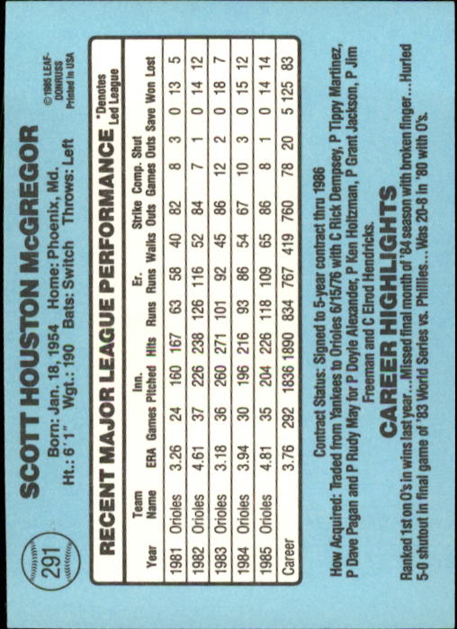 1986 Donruss Baseball "Main Set" Base Cards #221 to #440 - Picture 142 of 440