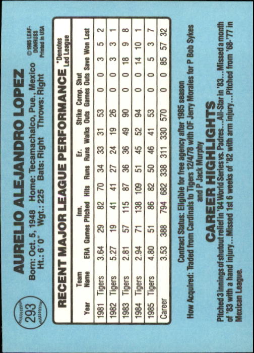 1986 Donruss Baseball "Main Set" Base Cards #221 to #440 - Picture 146 of 440