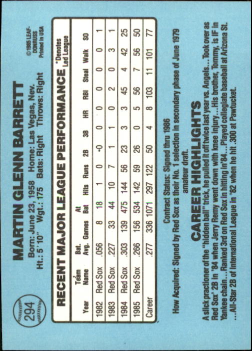 1986 Donruss Baseball "Main Set" Base Cards #221 to #440 - Picture 148 of 440