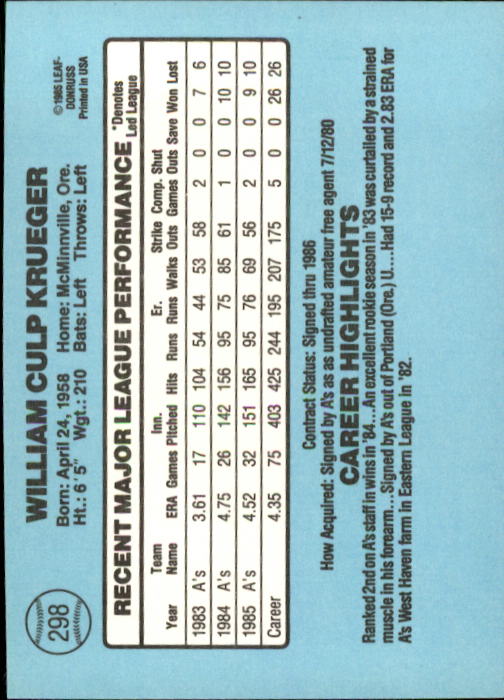 1986 Donruss Baseball "Main Set" Base Cards #221 to #440 - Picture 156 of 440