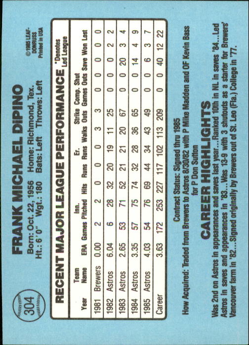 1986 Donruss Baseball "Main Set" Base Cards #221 to #440 - Picture 168 of 440