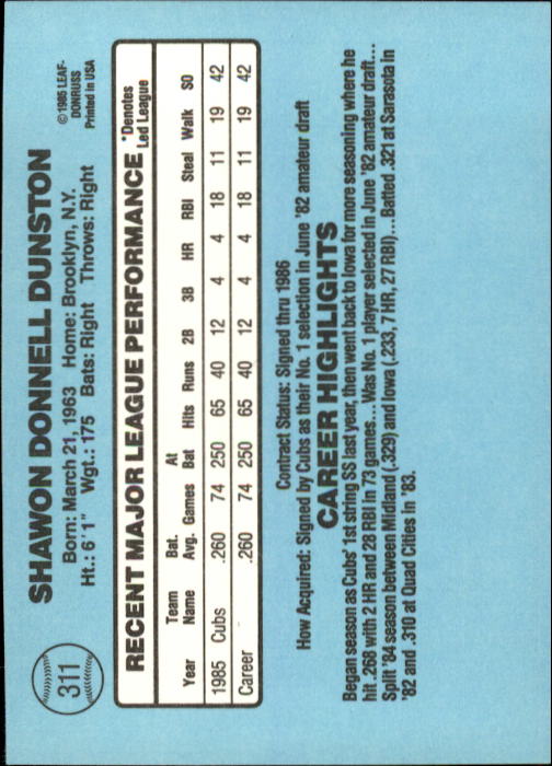 1986 Donruss Baseball "Main Set" Base Cards #221 to #440 - Picture 182 of 440