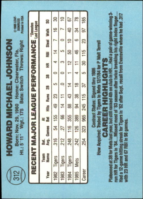1986 Donruss Baseball "Main Set" Base Cards #221 to #440 - Picture 184 of 440