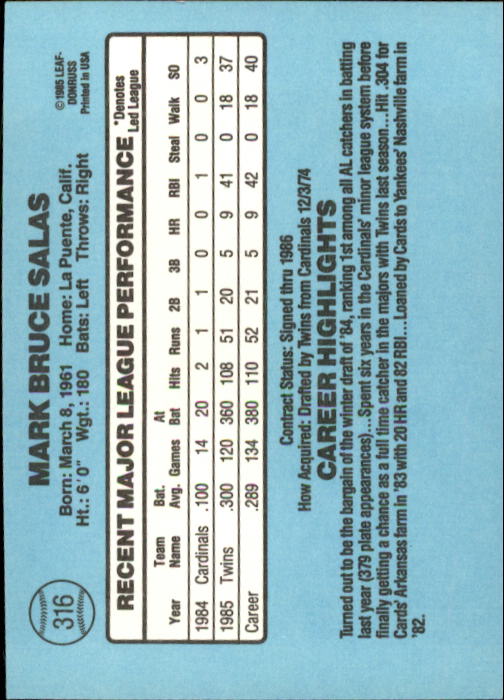 1986 Donruss Baseball "Main Set" Base Cards #221 to #440 - Picture 192 of 440