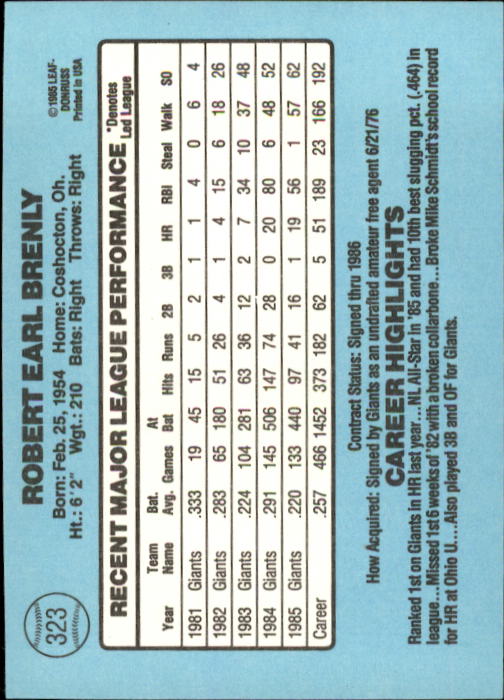 1986 Donruss Baseball "Main Set" Base Cards #221 to #440 - Picture 206 of 440