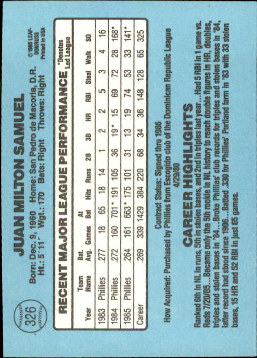 1986 Donruss Baseball "Main Set" Base Cards #221 to #440 - Picture 212 of 440