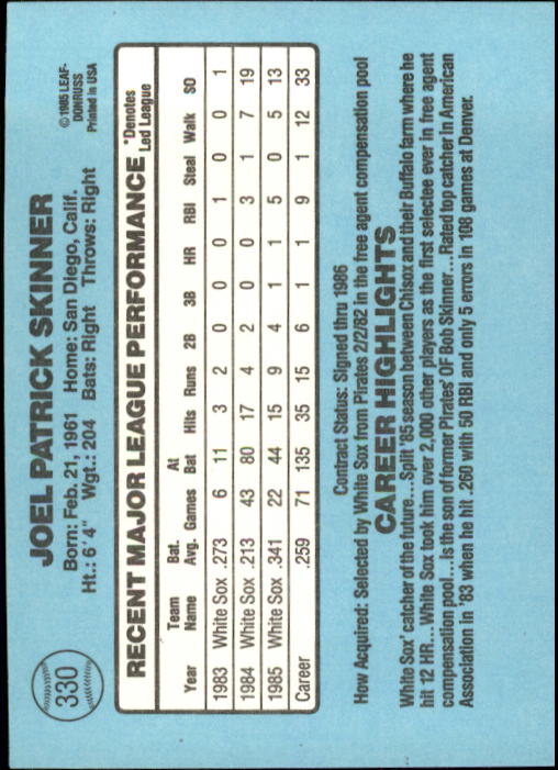 1986 Donruss Baseball "Main Set" Base Cards #221 to #440 - Picture 220 of 440