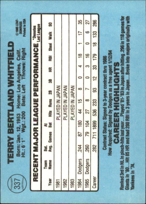 1986 Donruss Baseball "Main Set" Base Cards #221 to #440 - Picture 234 of 440