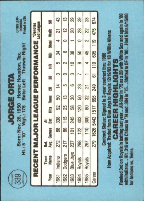 1986 Donruss Baseball "Main Set" Base Cards #221 to #440 - Picture 238 of 440