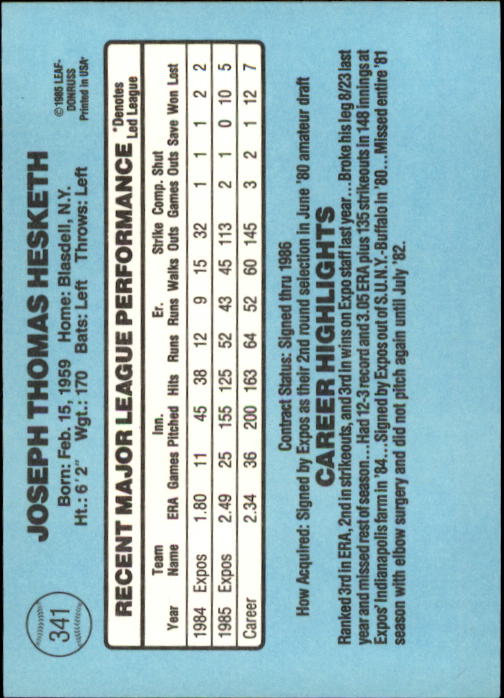1986 Donruss Baseball "Main Set" Base Cards #221 to #440 - Picture 242 of 440