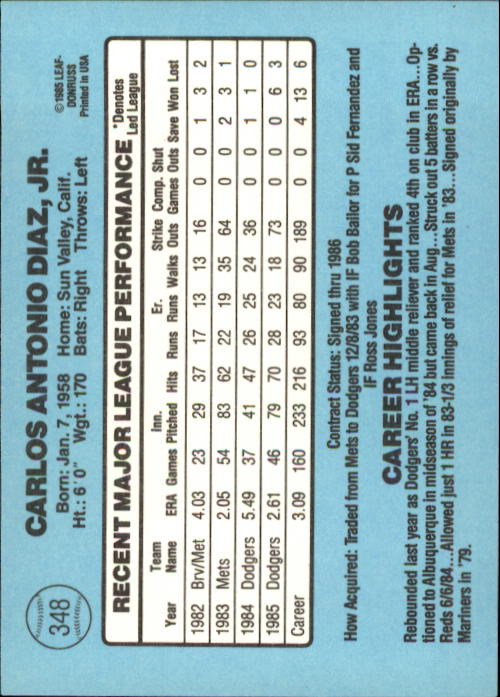 1986 Donruss Baseball "Main Set" Base Cards #221 to #440 - Picture 256 of 440