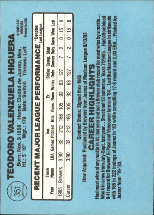 1986 Donruss Baseball "Main Set" Base Cards #221 to #440 - Picture 262 of 440