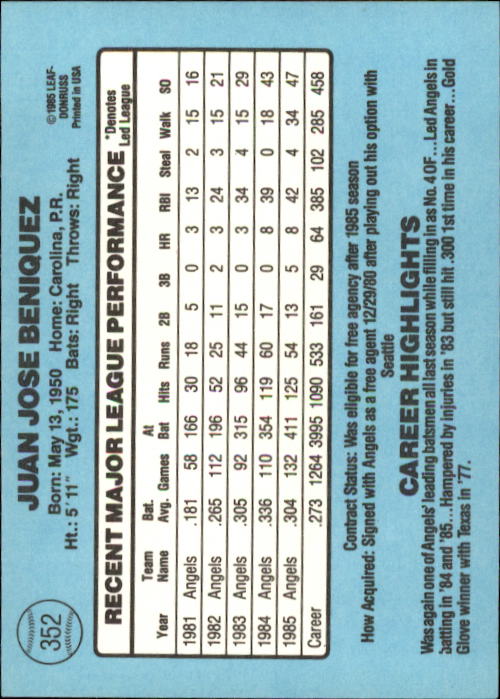1986 Donruss Baseball "Main Set" Base Cards #221 to #440 - Picture 264 of 440