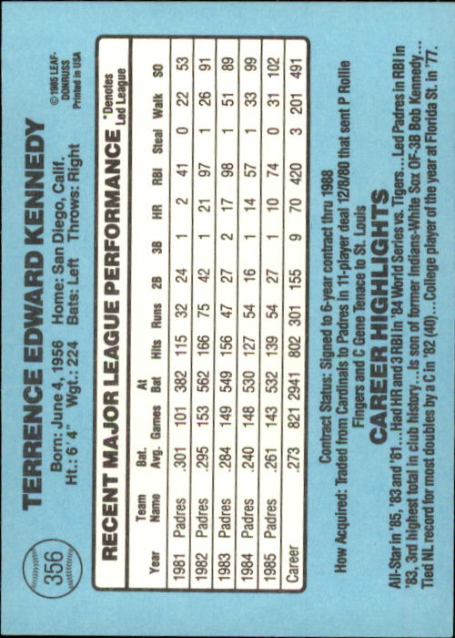 1986 Donruss Baseball "Main Set" Base Cards #221 to #440 - Picture 272 of 440