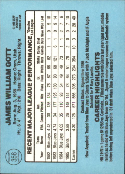 1986 Donruss Baseball "Main Set" Base Cards #221 to #440 - Picture 276 of 440