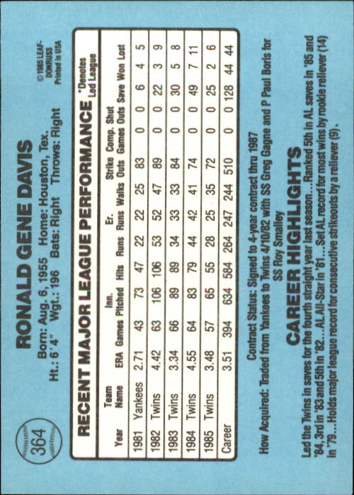 1986 Donruss Baseball "Main Set" Base Cards #221 to #440 - Picture 288 of 440