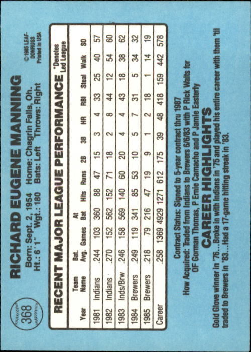 1986 Donruss Baseball "Main Set" Base Cards #221 to #440 - Picture 296 of 440
