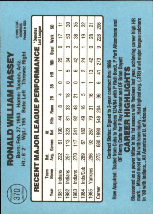 1986 Donruss Baseball "Main Set" Base Cards #221 to #440 - Picture 300 of 440