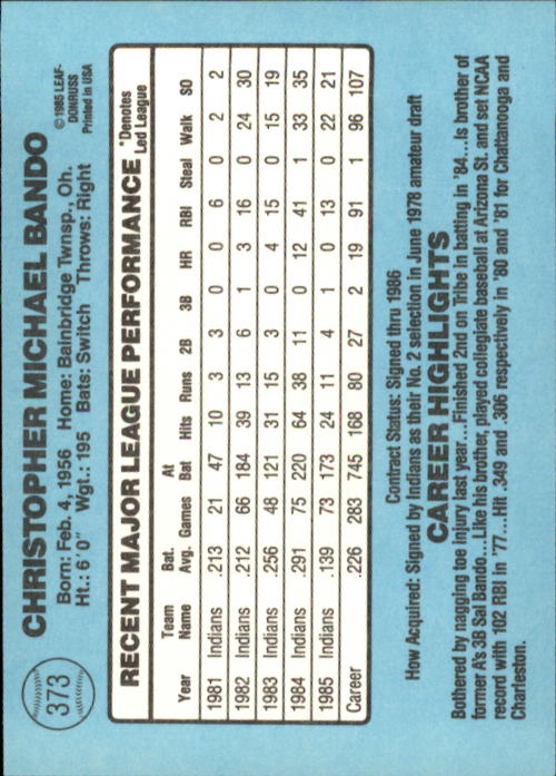 1986 Donruss Baseball "Main Set" Base Cards #221 to #440 - Picture 306 of 440