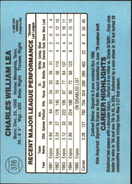 1986 Donruss Baseball "Main Set" Base Cards #221 to #440 - Picture 312 of 440