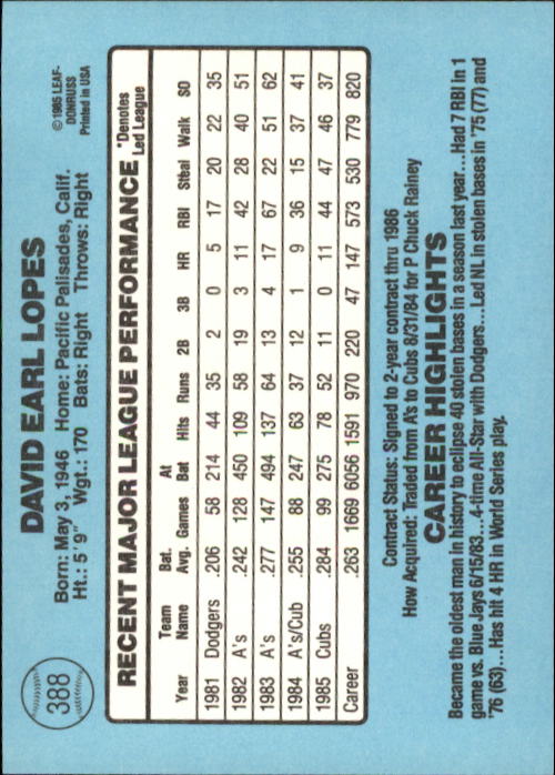 1986 Donruss Baseball "Main Set" Base Cards #221 to #440 - Picture 336 of 440